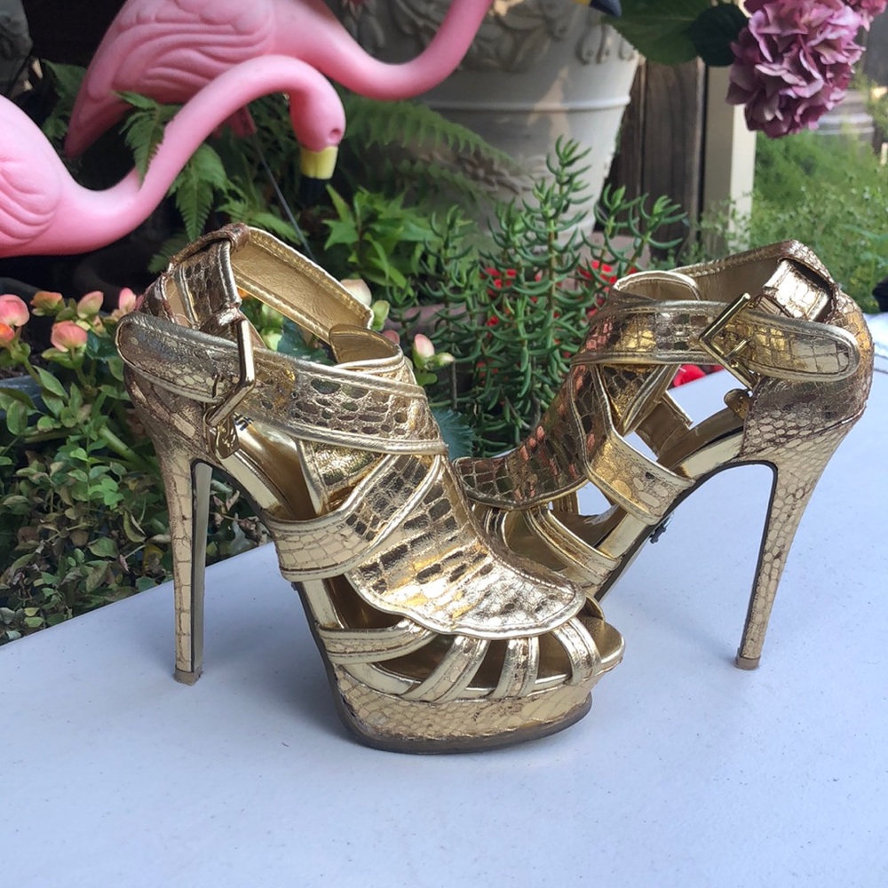 Shieks gold strapy platform heels